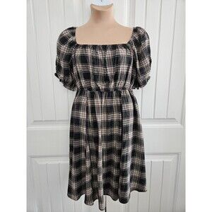Torrid Sz 0 Mini Puff Sleeve Elation Plaid Black Challis pockets US Sz 12